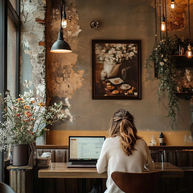 an image of a freelance worker working in a coffee shop