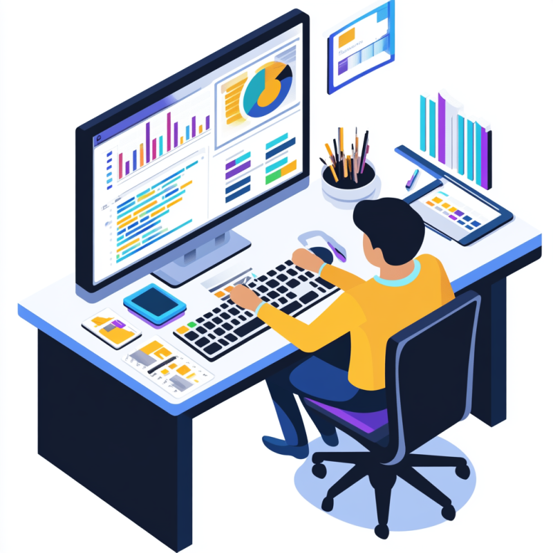 a animated image of a worker using payroll software